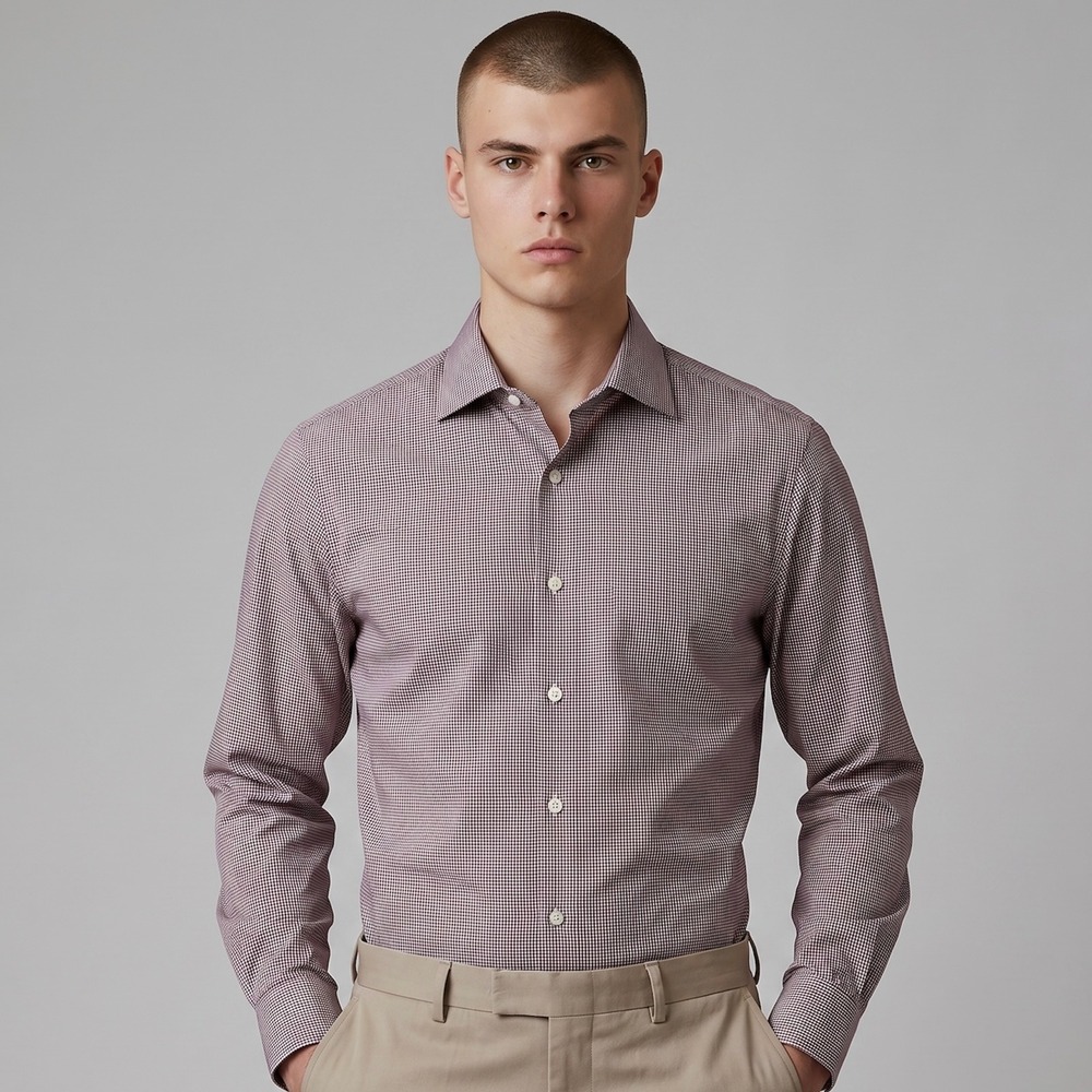 Todd Snyder Dress Shirt Mens 16.5 32/33 Burgundy Gingham Cotton Spread Collar